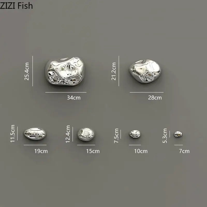 Silver irregular polished metal beads with rock-like contours for modern gold and silver 3d stone wall ornaments