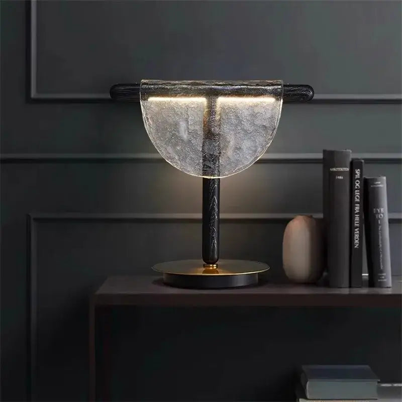 Modern gold and silver amber glass table lamp with frosted glass shade black wooden base for decorbites amber glass decor