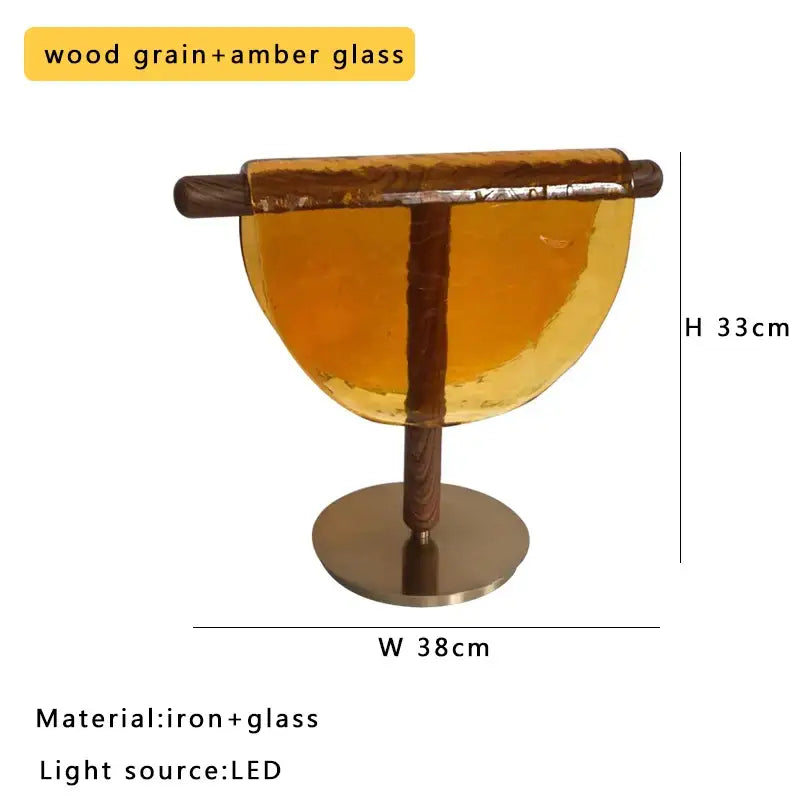 A modern table lamp with amber glass and wood grain iron stand for decorbites amber glass table bedroom decor