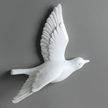 White ceramic bird resin statue wall decor with detailed feathered wings and glossy finish for children’s room