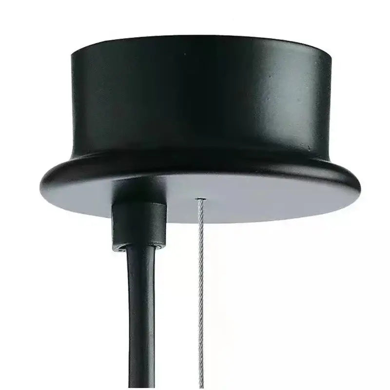 Black matte-finished ceiling light fixture with cylindrical top and hanging cable in modern gold silver chandelier design