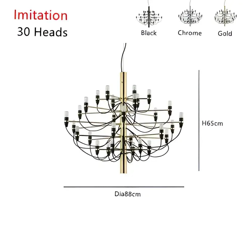 Modern gold silver chandelier featuring 30 imitation candle heads in a tiered ornate design for living room pendant use