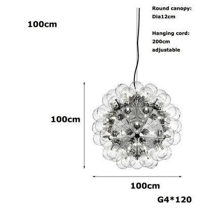 Modern gold and silver clear glass bubble chandelier with round canopy and adjustable hanging cord for dining room light