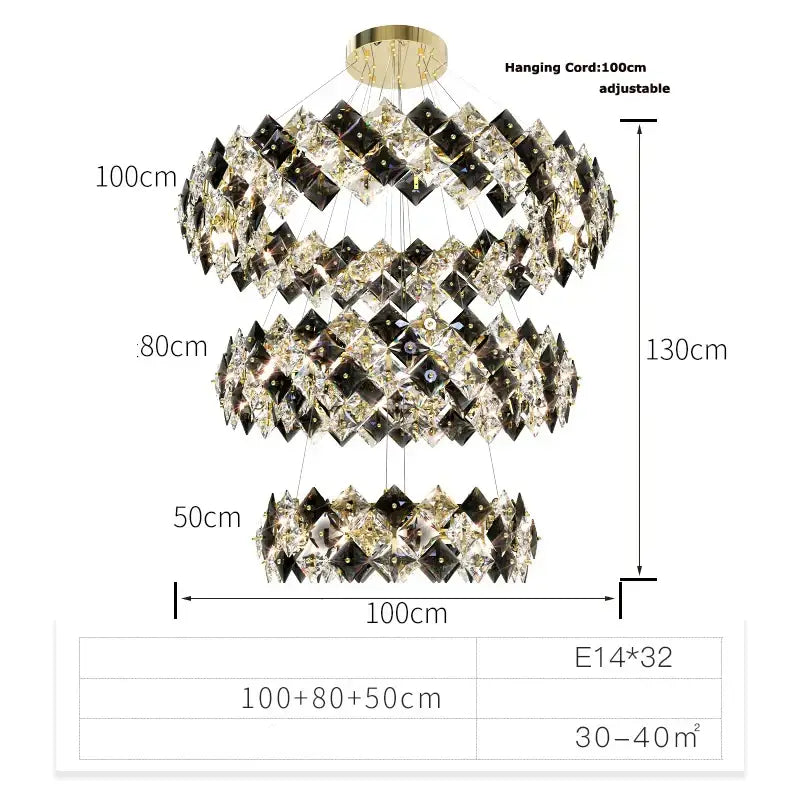 Modern gold and silver crystal dimmable led chandelier with three-tier black and transparent crystals for dining room decorbites crystal dimmable