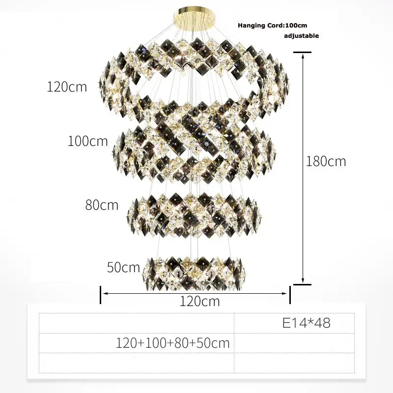Elegant modern gold and silver decorbites crystal dimmable chandelier with cascading black and clear crystal facets for dining room