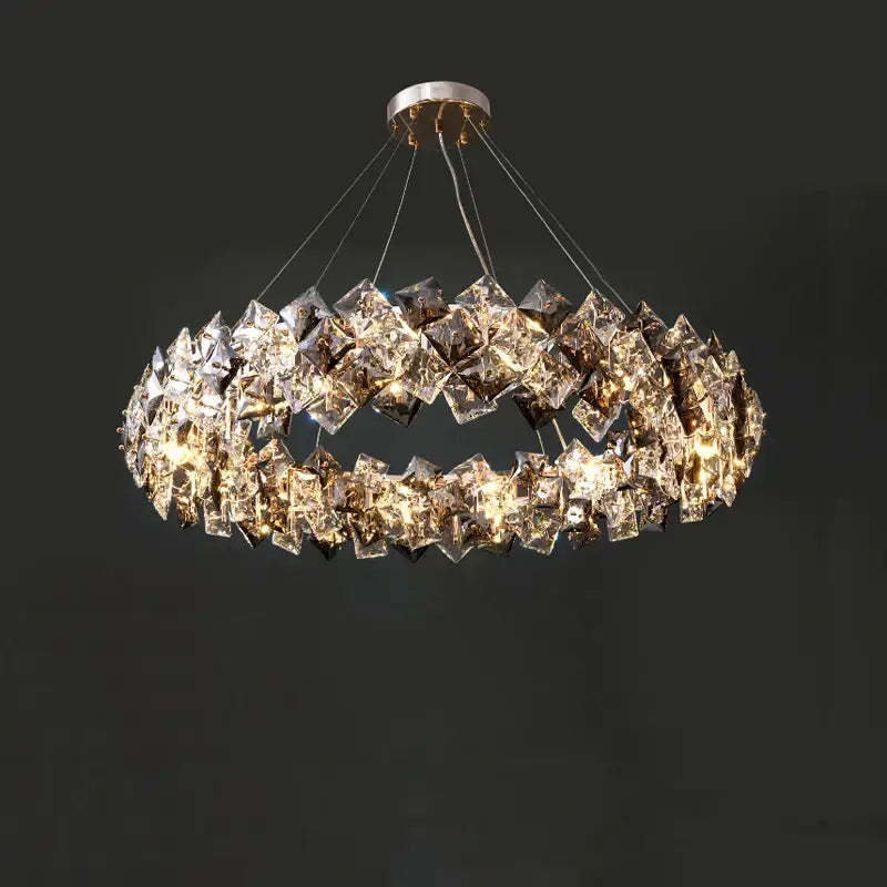 Modern gold and silver crystal dimmable led chandelier with faceted glass pieces for dining room decorbites crystal dimmable