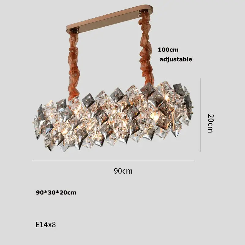 A modern gold and silver crystal dimmable led chandelier with rose gold frame and twisted cords for dining room decorbites