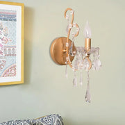 Modern gold and silver crystal drop sconce light with clear crystal droplets and beads for living room decor