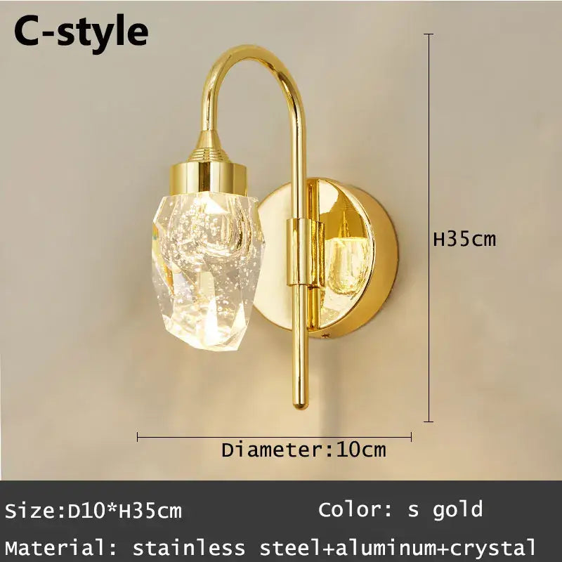 Modern gold and silver crystal led wall sconce with faceted glass shade for bedroom decorbites crystal led wall lighting