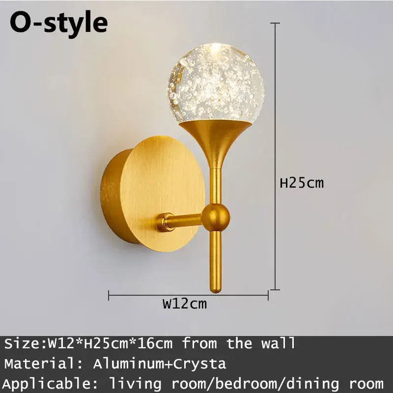 Modern gold and silver crystal led wall sconce with gold-toned aluminum stem and textured globe by decorbites crystal led