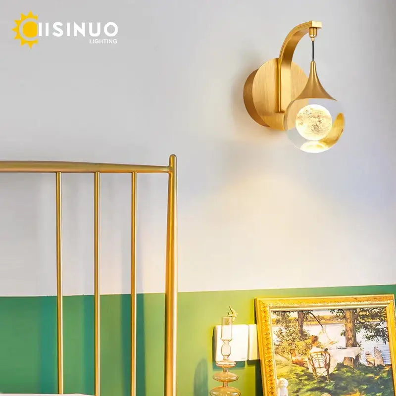 Modern gold led wall sconce with crystal led globe and curved design perfect for bedroom decorbites crystal led lighting