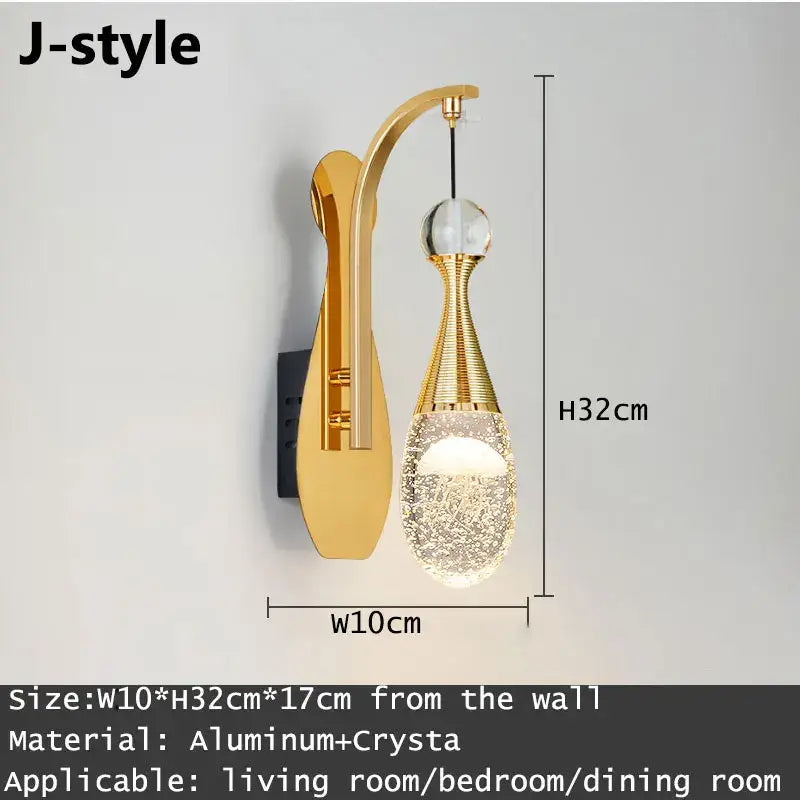 Modern gold and silver crystal led wall sconce with curved aluminum arm and crystal encrusted lampshade for bedroom decorbites crystal led