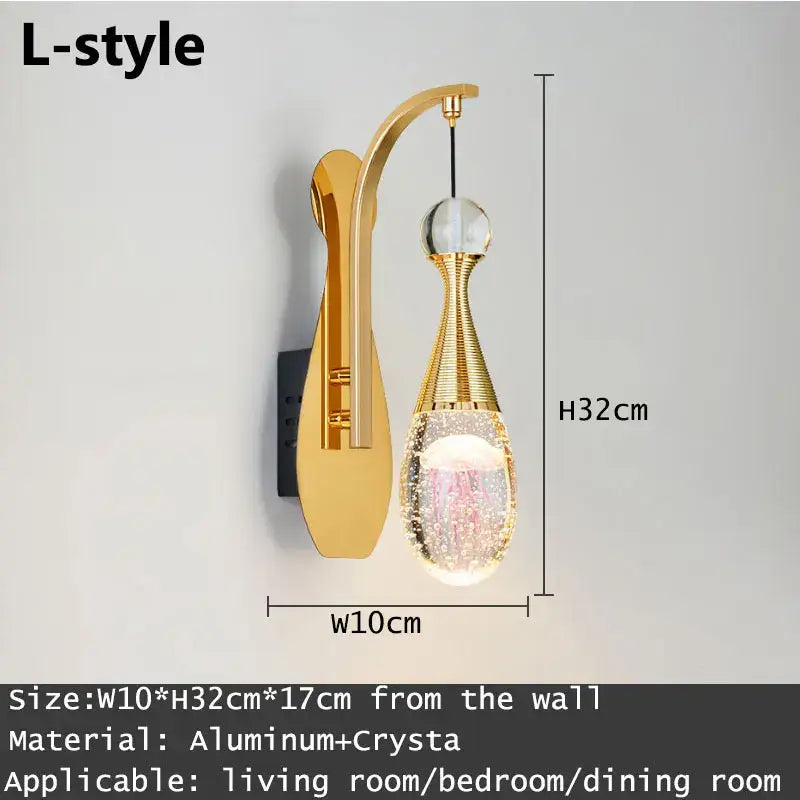 Modern gold and silver crystal led wall sconce with decorbites crystal led teardrop pendant for bedroom lighting