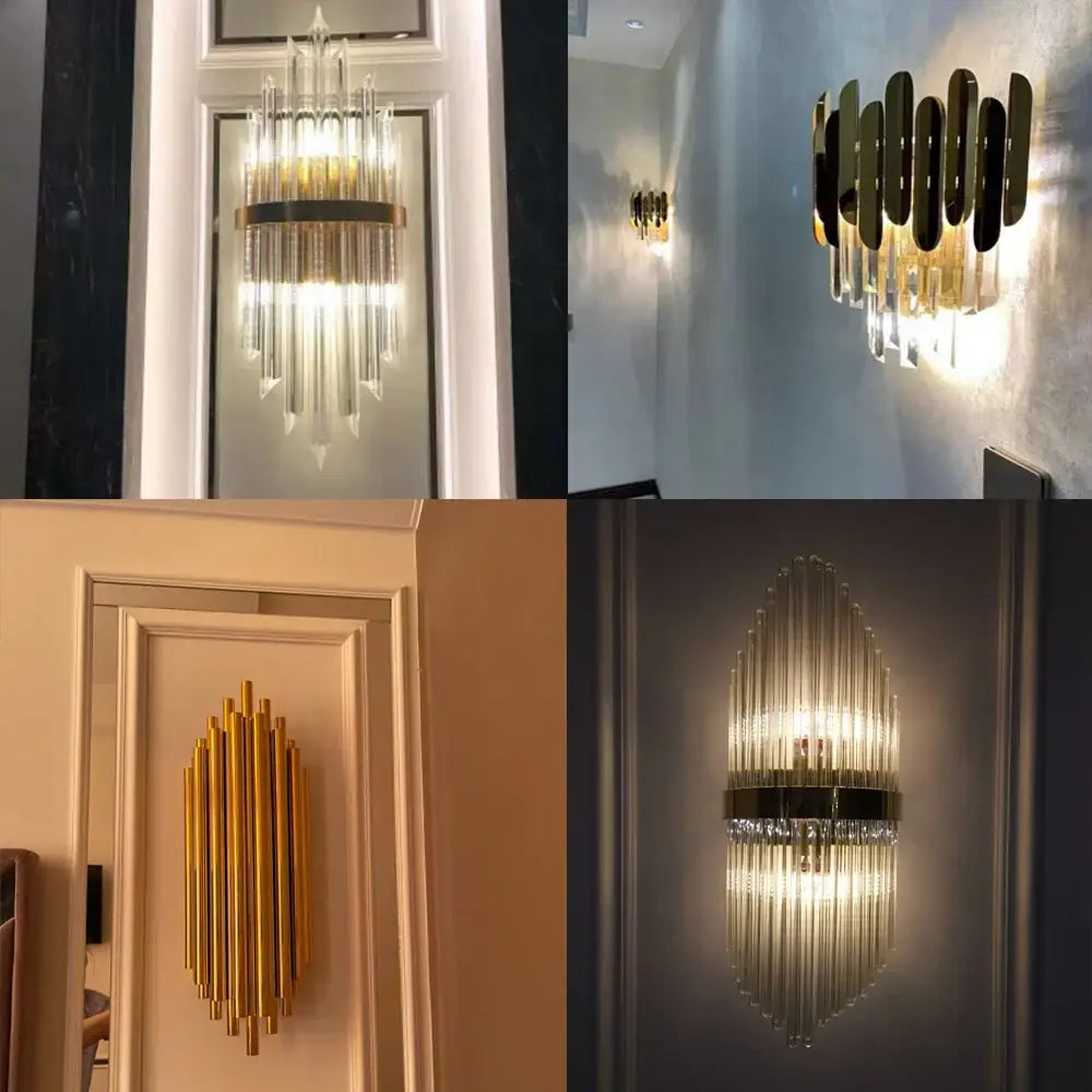 Modern gold and black metal wall lamp with decorbites crystal wall prisms for elegant bedroom sconce lighting