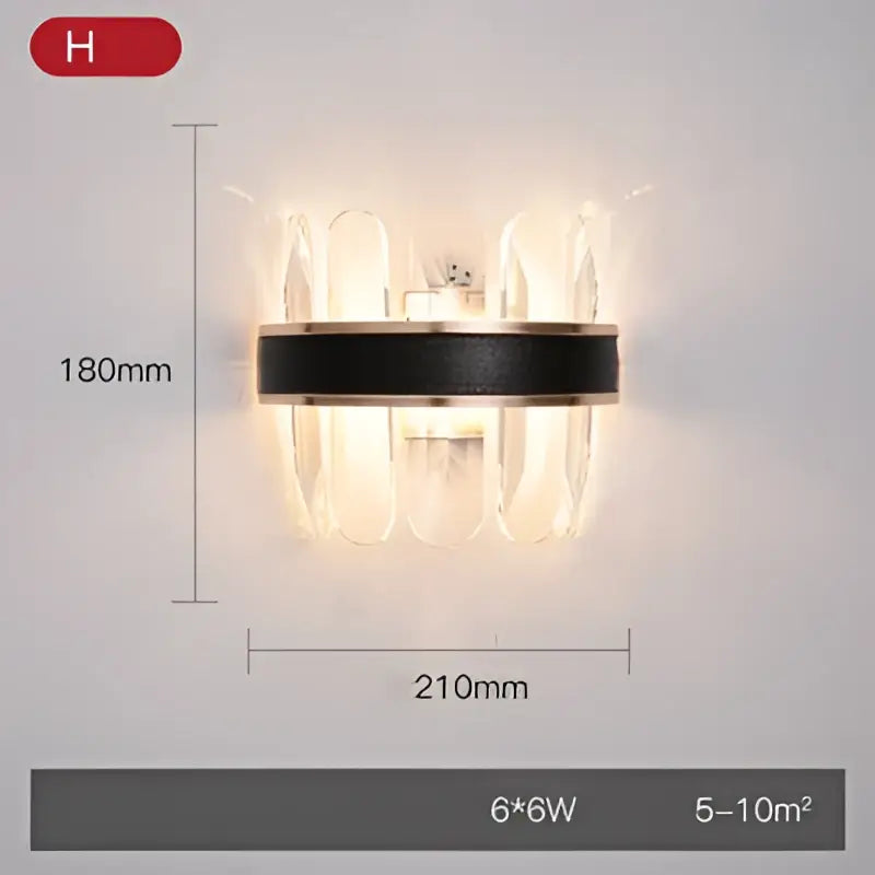 Modern black and clear crystal wall sconce with sleek metallic ring stainless steel decorbites crystal gold lighting fixture