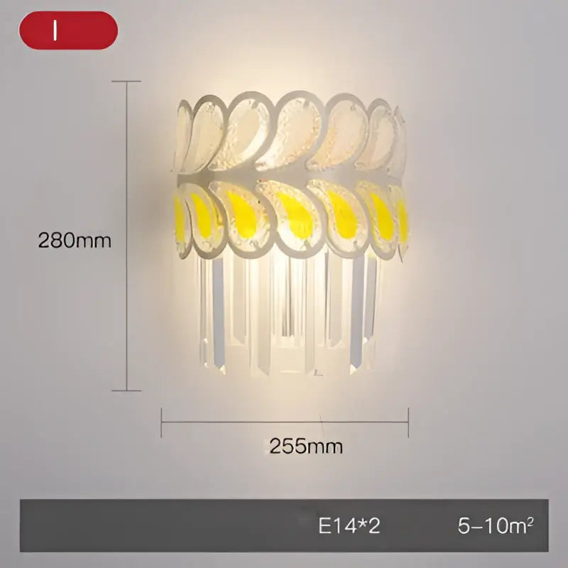 Modern gold and silver decorbites crystal wall sconce with cascading translucent leaf design and warm yellow led stainless steel light