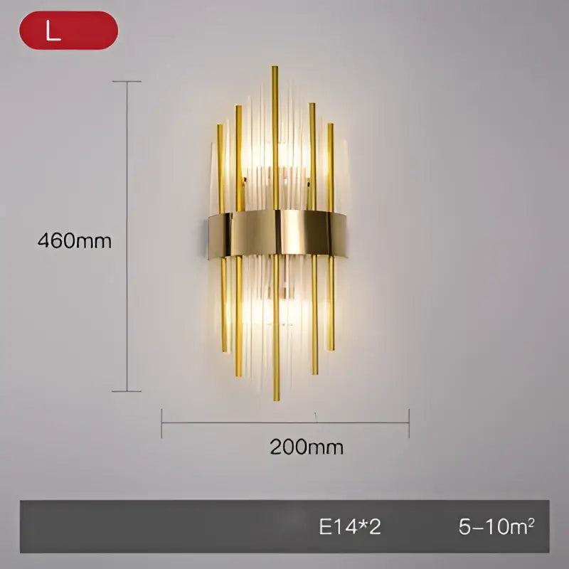 Modern gold and silver decorbites crystal gold wall sconce with vertical crystal rods and stainless steel band for bedroom decor