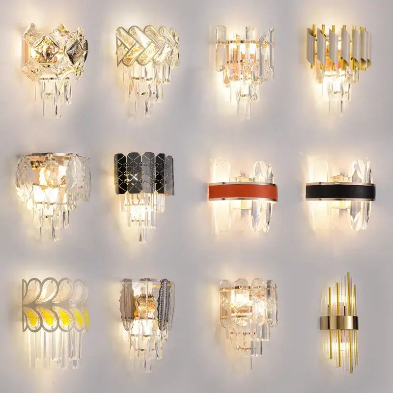 Modern gold and silver crystal wall sconce with stainless steel metallic frame for bedroom decorbites crystal gold lighting