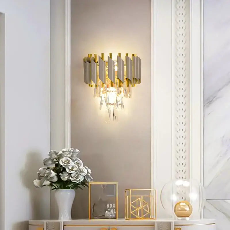 Modern gold and silver crystal wall sconce with stainless steel and decorbites crystal gold for bedroom lighting decor