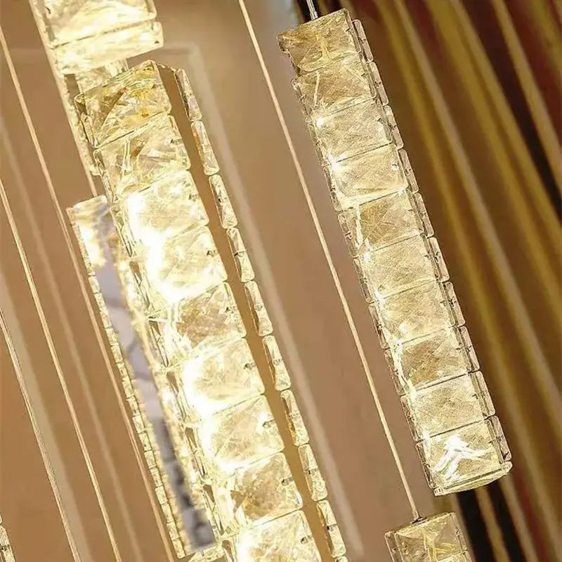 Modern gold and silver decorbites crystal chandelier with rectangular faceted glass blocks for dining room lighting