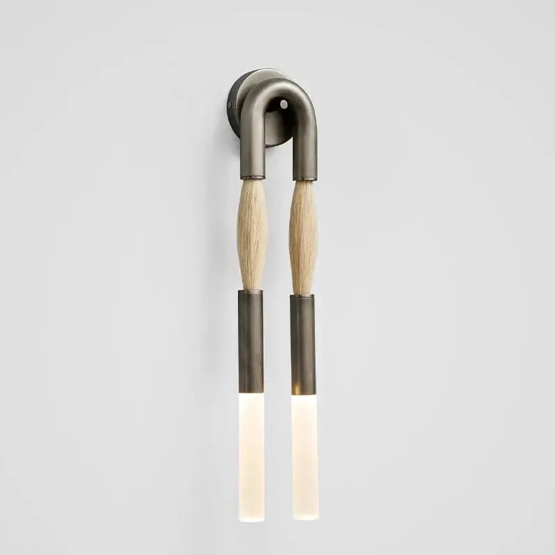 Modern gold and silver decorbites designer tassel wall lamp with brushed metal u-shaped base and frosted glass diffusers