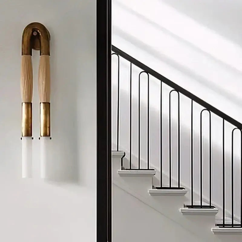 Modern gold and silver decorbites designer tassel wall lamp with brass wood and frosted glass shades for bedroom use