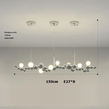 Silver modern pendant light with spherical bulbs and adjustable cord decorbites dimmable led hanging for dining room