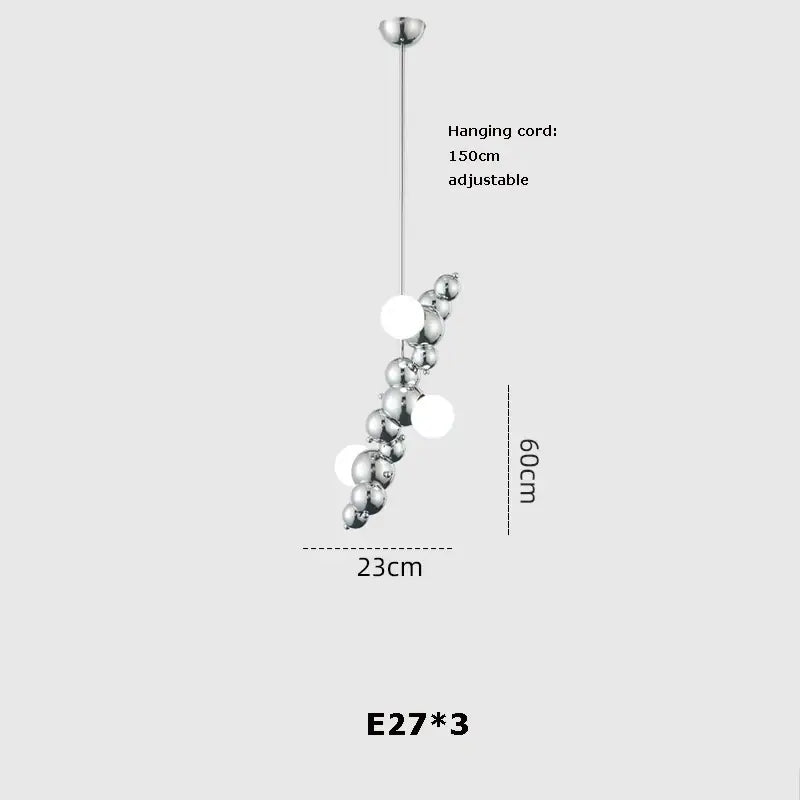 Modern gold and silver dimmable led pendant light with silver spherical design three e27 bulbs and 150cm adjustable cord