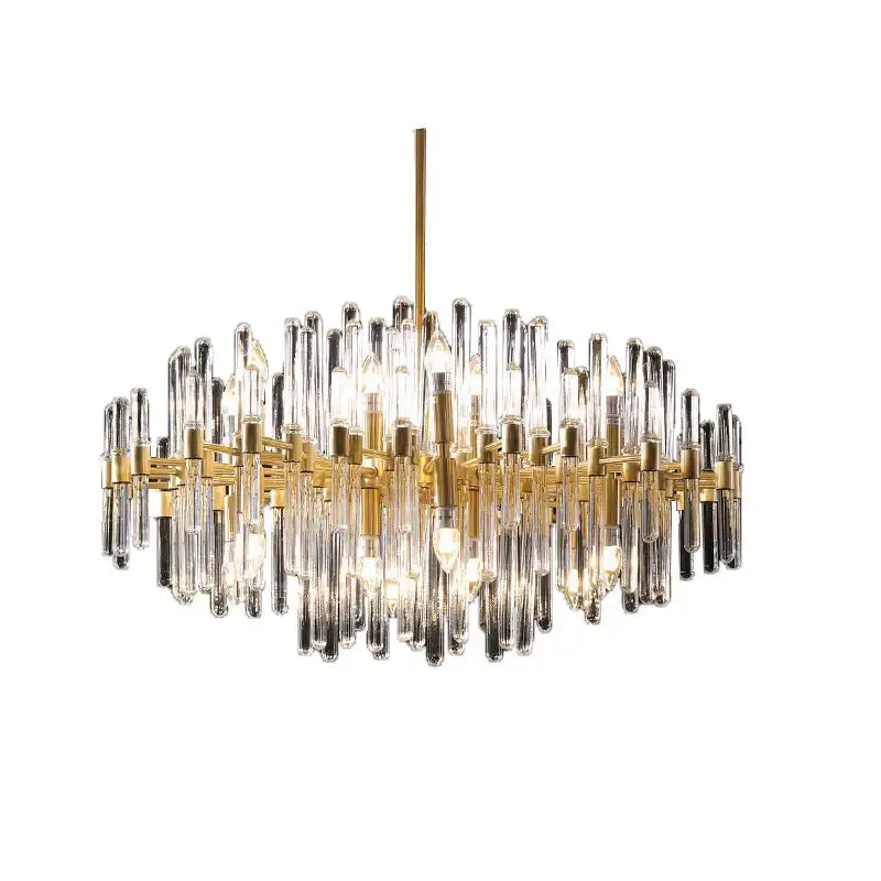 Modern gold pendant lights with e14 led crystal rods in concentric circles for dining room illumination