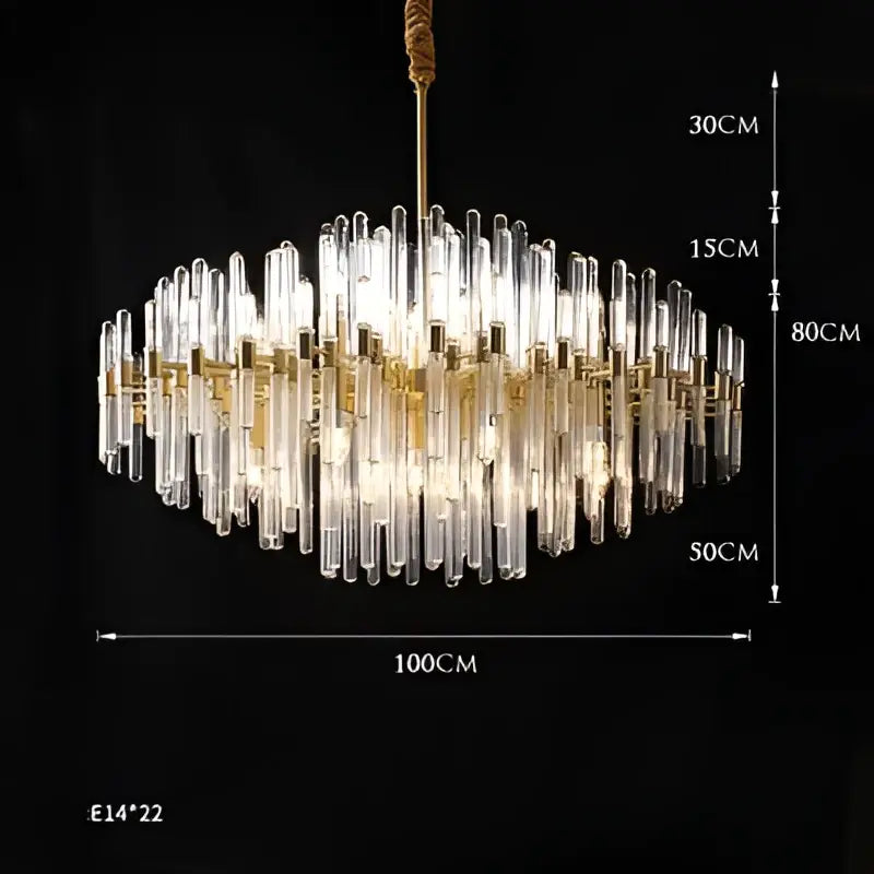 Modern gold and silver e14 led crystal pendant lights featuring clear glass tubes and gold metal accents suspended by rope