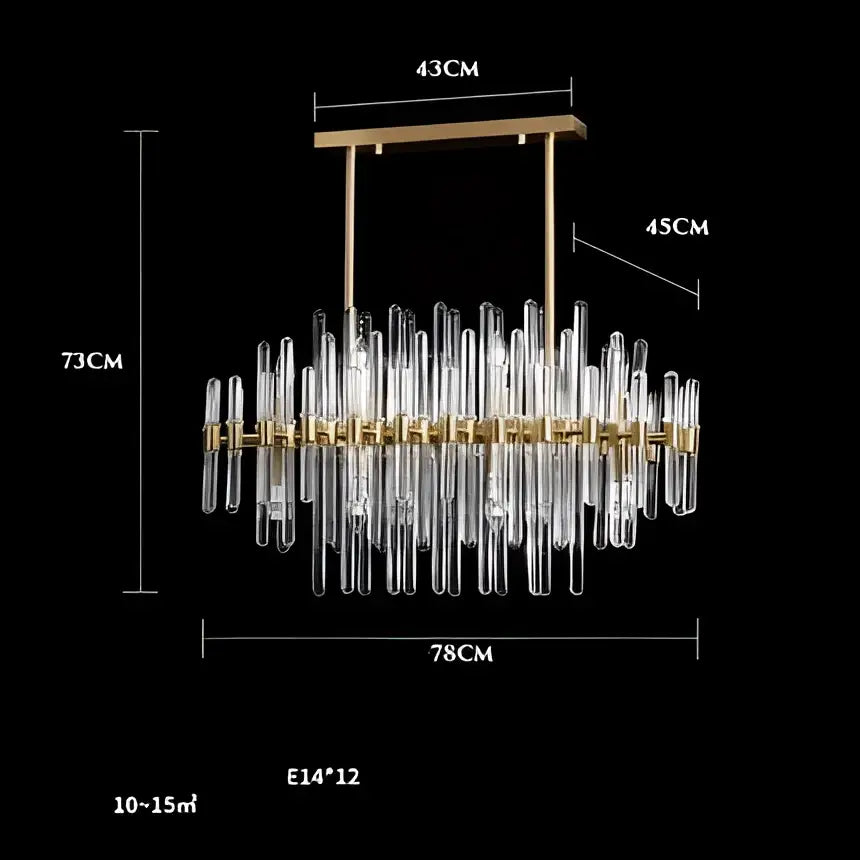 Modern gold and silver pendant lights featuring e14 led crystal clear glass rods in a cascading design for dining room