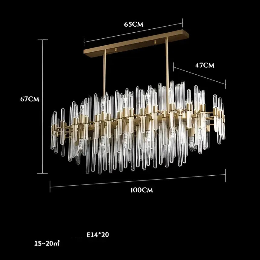 Modern gold and silver e14 led crystal pendant lights with gold-toned chandelier and clear glass crystal rods in oval design