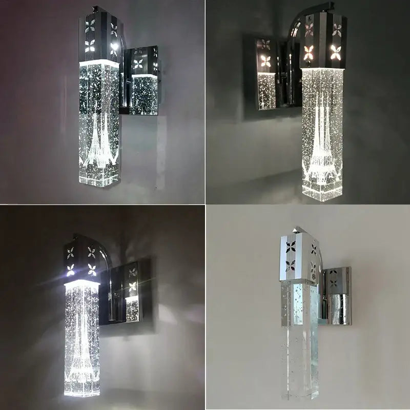 Clear acrylic wall sconce with glittery interior and silver floral accents for modern gold silver bubble crystal led pendant lights