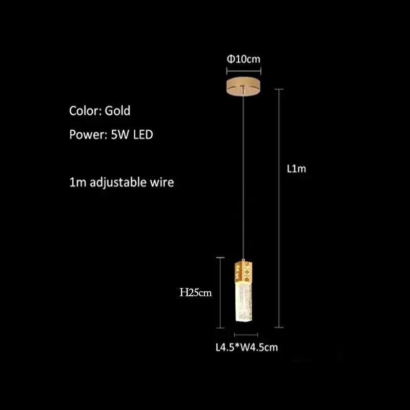 Modern gold and silver eiffel tower bubble crystal led pendant lights with gold-finished cylindrical glass and 5w led lighting