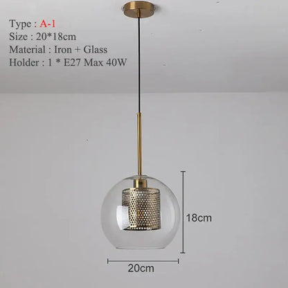 Modern gold and silver honeycomb glass pendant light with spherical ball glass pendant and brass iron rod shade