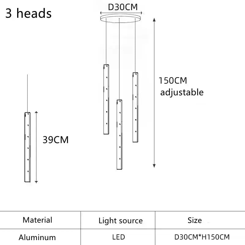 Adjustable aluminum led wind chime with three slender rods featuring decorbites gold silver led pendant light design