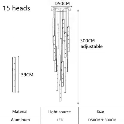 Modern gold silver led pendant light chandelier with 15 adjustable aluminum LED heads for dining room decorbites gold silver