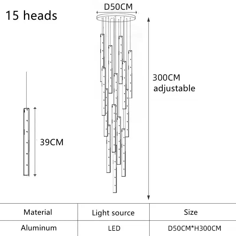 Modern gold silver led pendant light chandelier with 15 adjustable aluminum LED heads for dining room decorbites gold silver