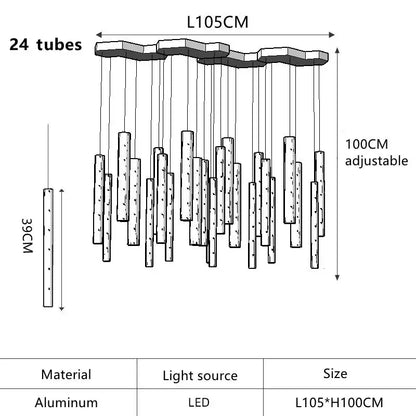 Modern gold silver led pendant light chandelier with 24 textured aluminum tubes and adjustable height for dining room decorbites gold silver