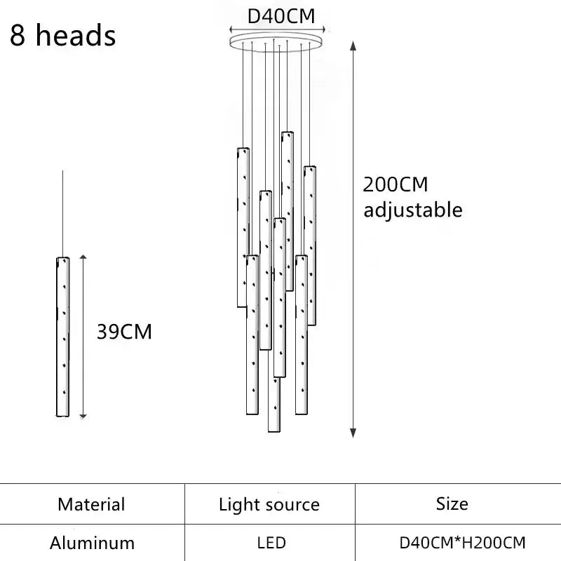 Modern gold silver led pendant light chandelier with eight adjustable aluminum heads for dining room decorbites gold silver
