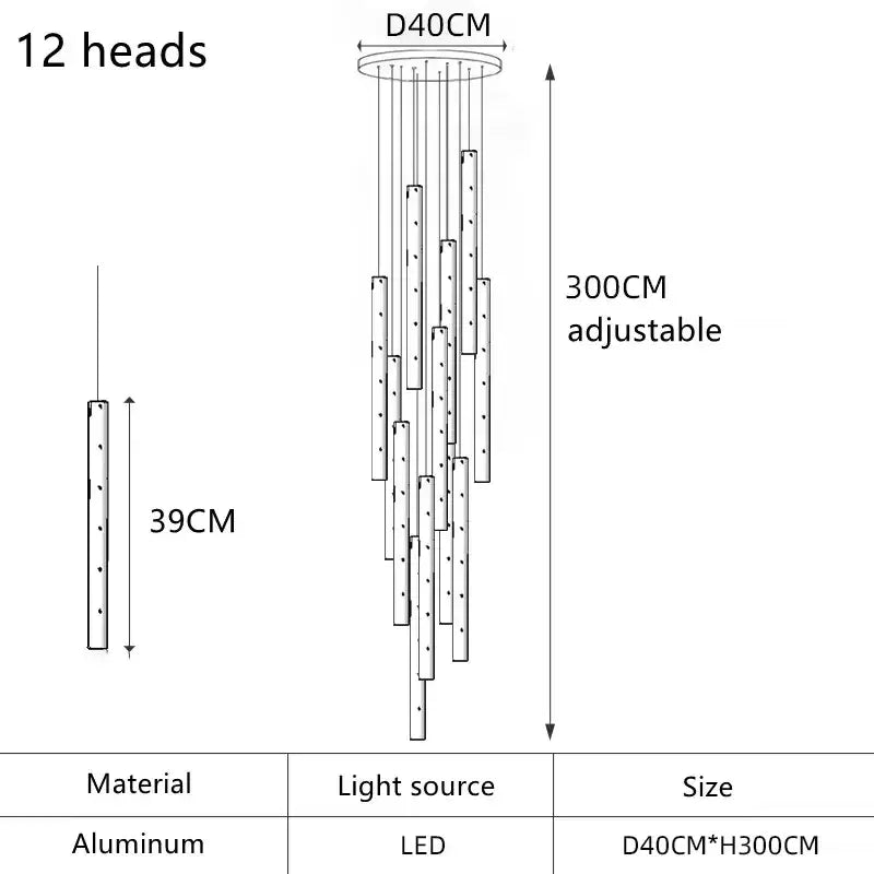 A modern gold silver led pendant light aluminum chandelier with 12 adjustable cascading LED heads for dining room decorbites gold silver