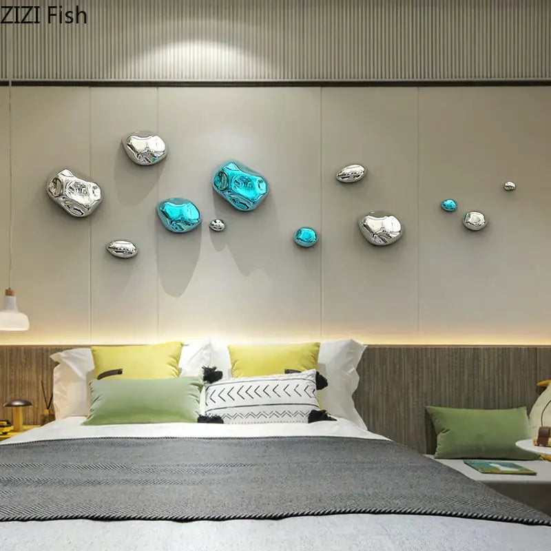 Modern silver and turquoise metallic rock wall hanging ornaments for living room decoration as stylish wall hanging items