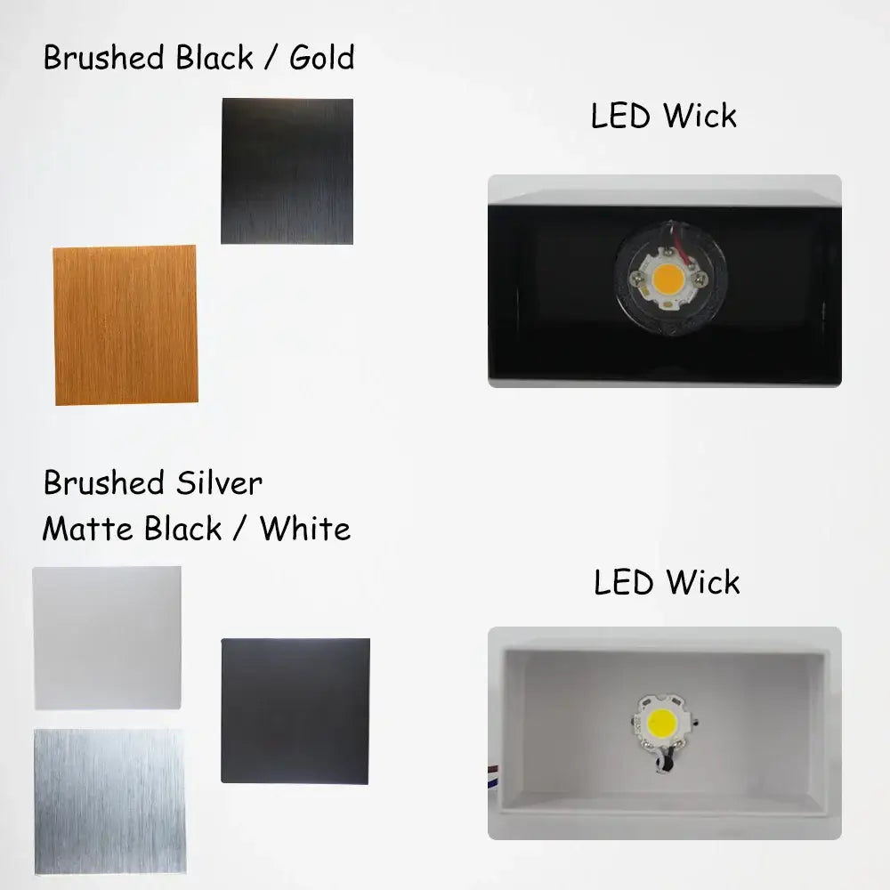 Modern gold and silver square wall lamps with led wick in brushed black and silver finish for living room home decor