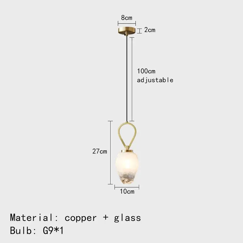Modern copper and glass pendant light with decorbites adjustable brass design for kitchen or living spaces
