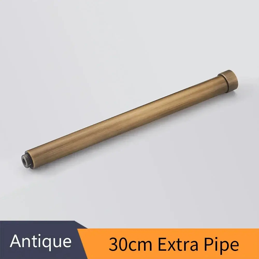 Modern gold solid brass extension tube arm 30cm with antique brass finish matte textured surface and threaded ends
