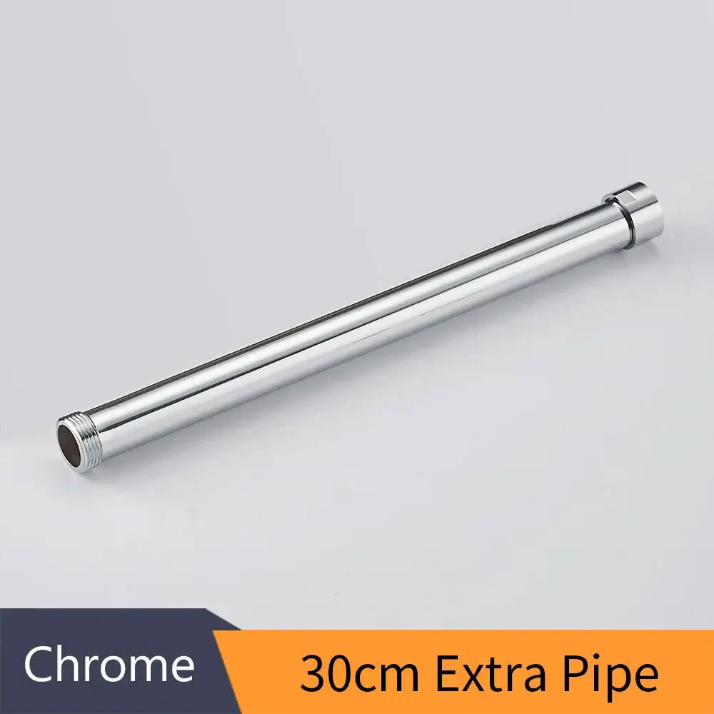 Modern gold solid brass chrome-finished 30cm extension tube arm with threaded ends for bathroom shower accessory use