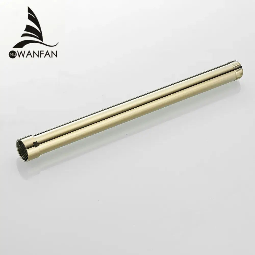 Modern gold solid brass extension tube arm with polished finish and threaded ends for shower extension tube use