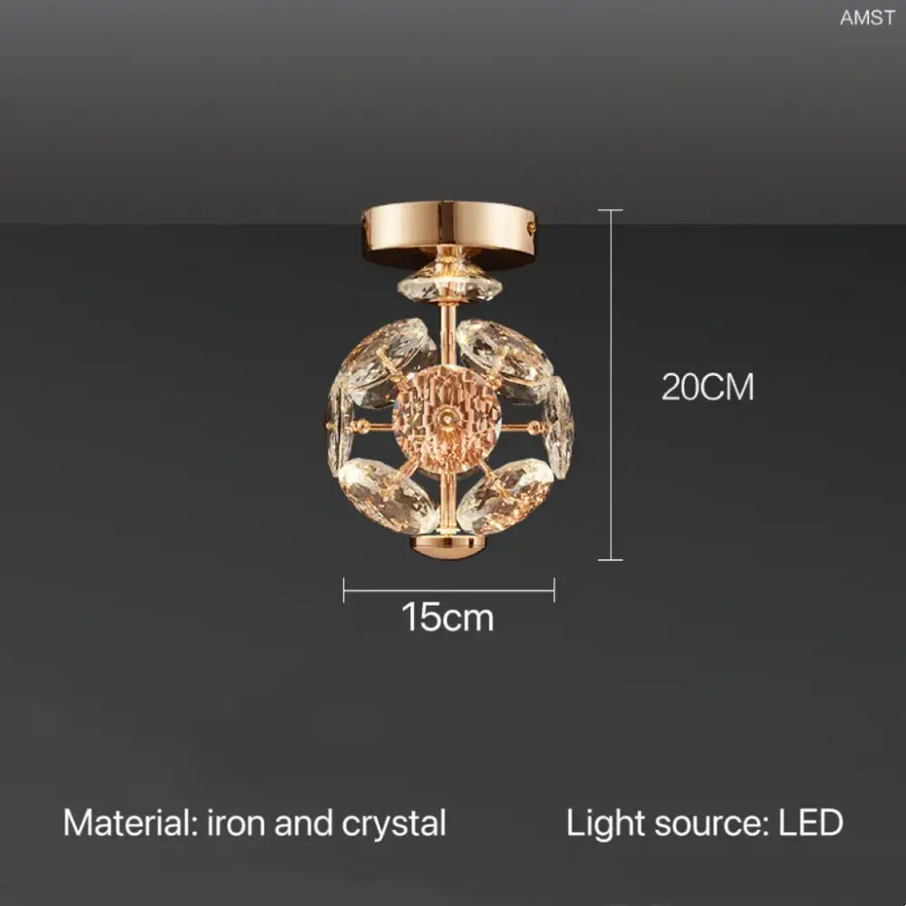 Modern gold spherical crystal pendant chandelier with iron frame and hanging oval crystals featuring led light source