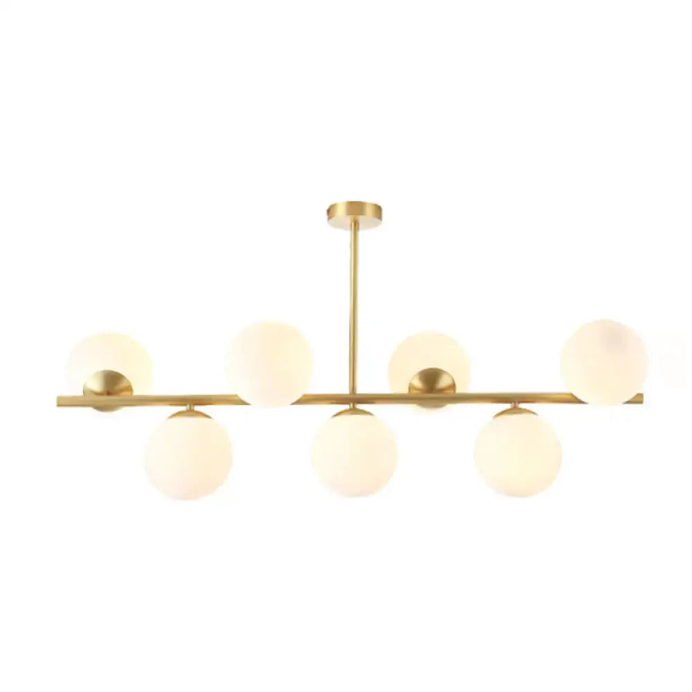Modern gold spherical island ceiling light with six frosted glass globe shades pendant lighting for dining room