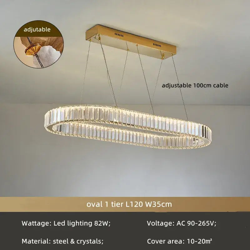 Modern gold spiral crystal circle led chandelier with two tiers of clear crystals on steel frame for living room decorbites crystal circle